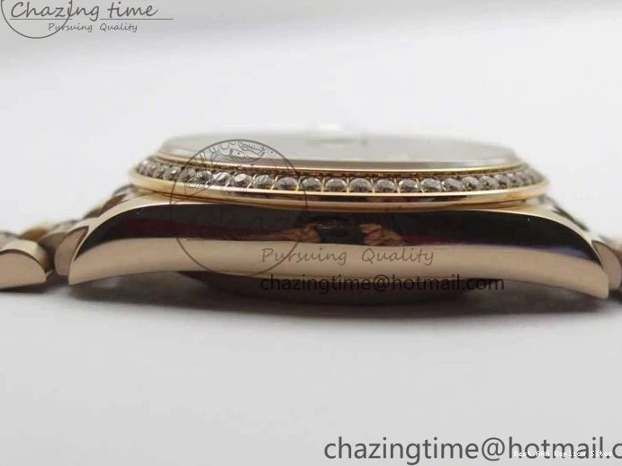 AAA Replica Watches on President A 2689 BP White ComfortFit Crystal Crystal Marker MOP RG Best Edition 128235 Dial Day-Date Bracelet RG 36mm 1218